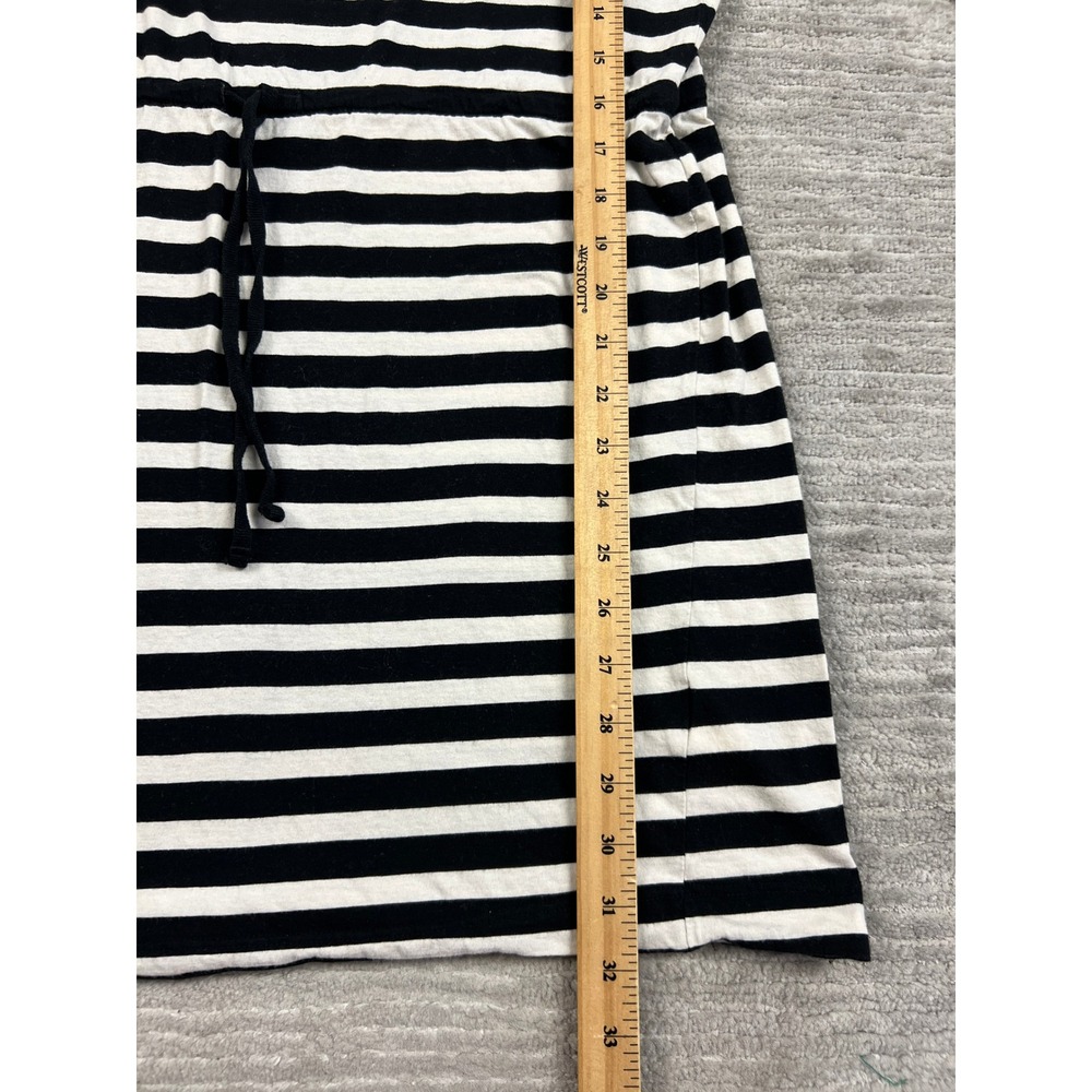 H&M T-Shirt Dress Womens M Black White Striped Boat Neck Drawstring Waist Cotton - Picture 4 of 9